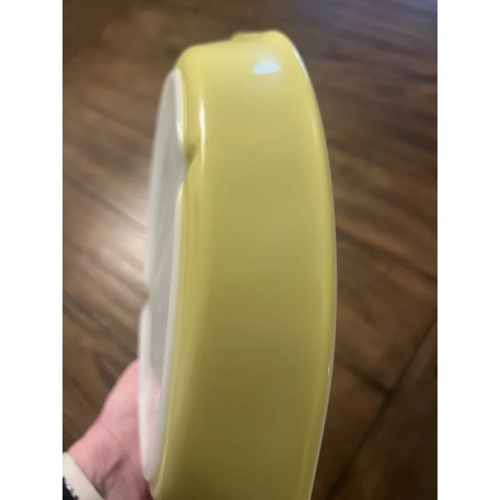 Vintage Pyrex 1 - 1/2 Qt. Divided Oval Dish, Yellow & White Ovenware made in USA